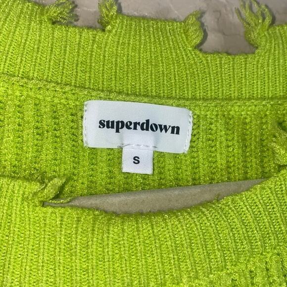 Superdown lime green oversized distressed chunky knit sweater - Picture 3 of 7
